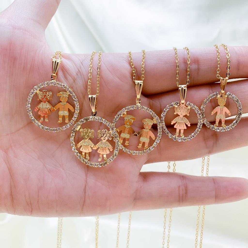 Colar Filhos Menino e Menina Folheados com Strass