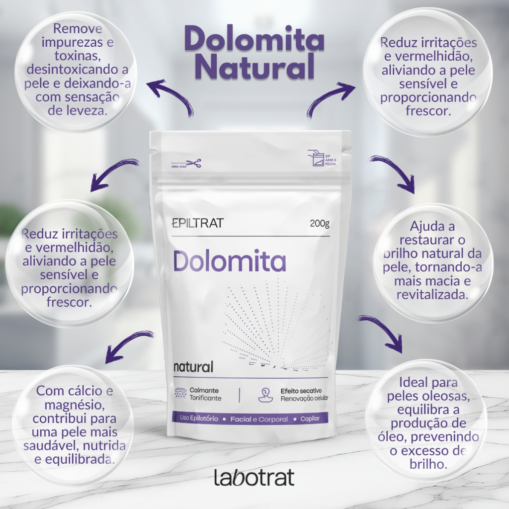 Dolomita Cosmética Labotrat 200g  Argila Clareadora para Tratamento Facial e Corporal