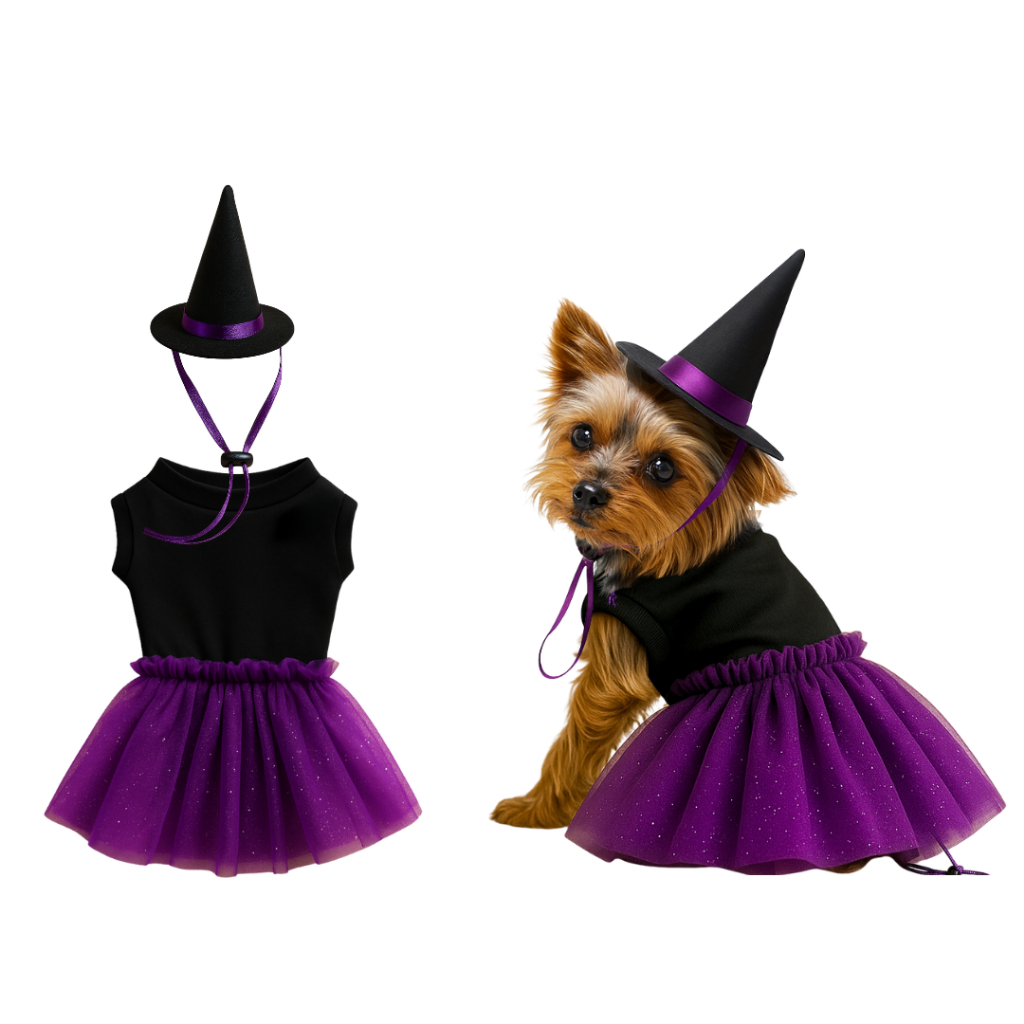 Fantasia de bruxa para cachorro e gato pet halloween