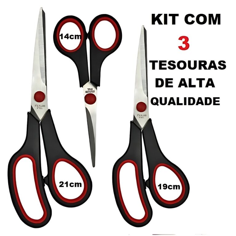 Kit 3 Tesouras Profissionais Multiuso Costura Arte