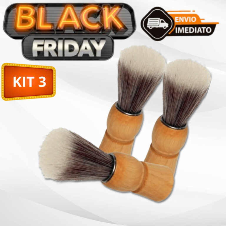 Kit 3 Pincel de Barbear Com Cabo de Madeira Cerdas
