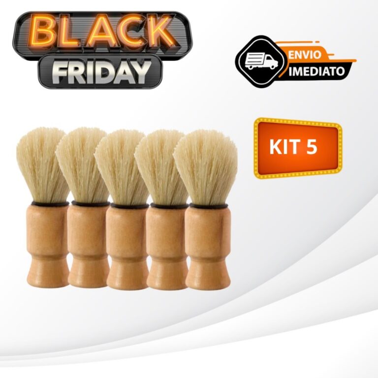 Kit 5 Pincel Para Barbearia Profissional De Madeir