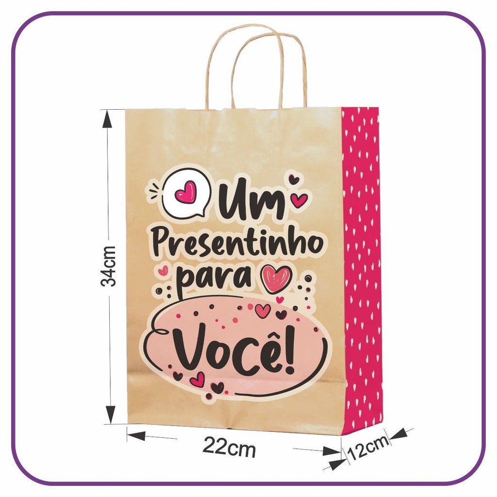 Sacola Kraft Presentinho para Você 10 Unidades – M 22x12x34