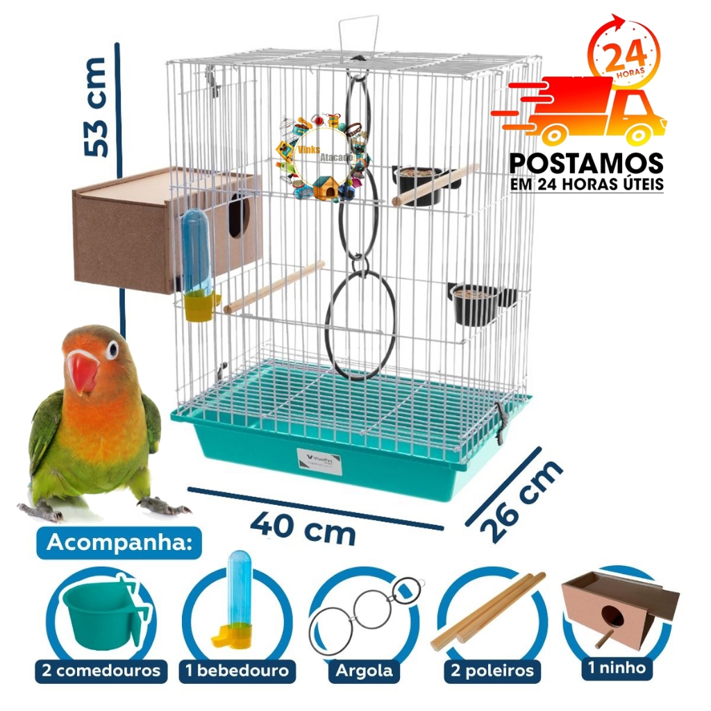 Gaiola Para Calopsita Agapornis Agaporne Viveiro Com Ninho e Acessórios Vivopet