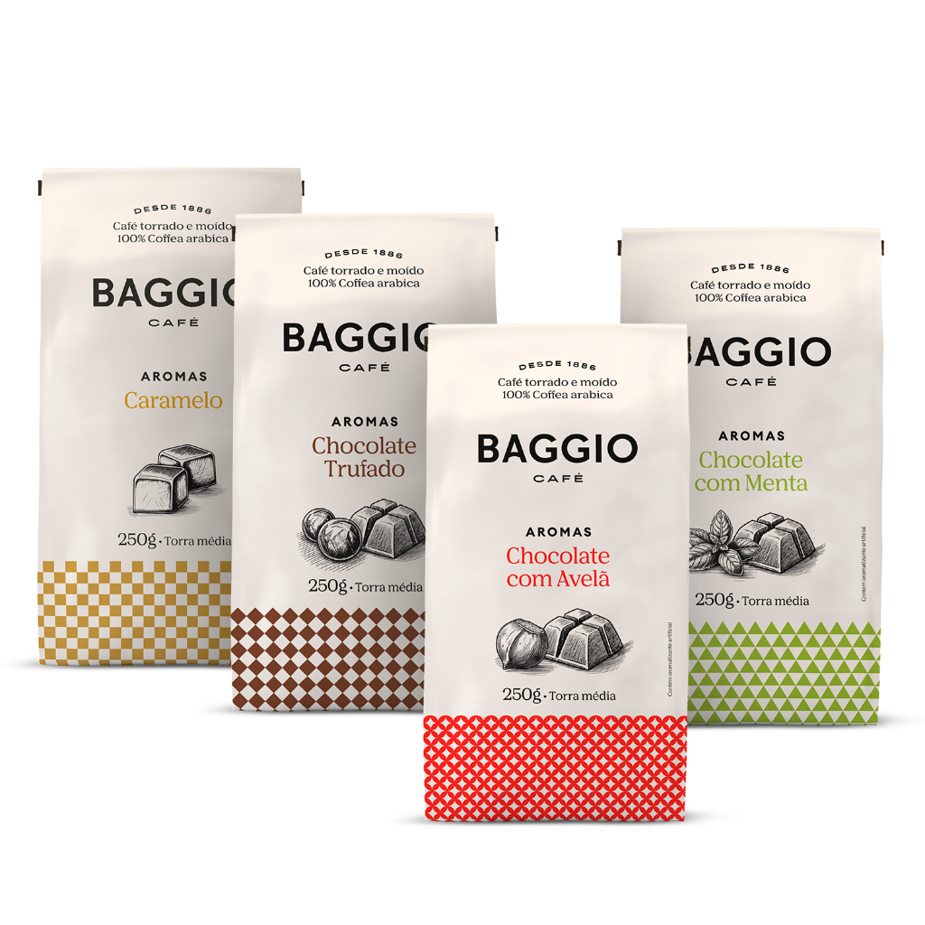 Kit de Cafés Moídos Aromas Baggio Café 1kg – Caramelo, Chocolate Trufado, Avelã e Menta
