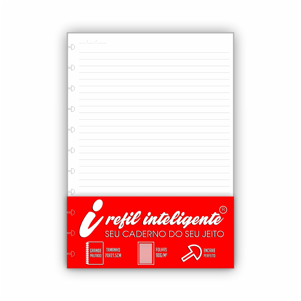 Refil Folhas Caderno Inteligente Grande Pautado 90g 20×27,5