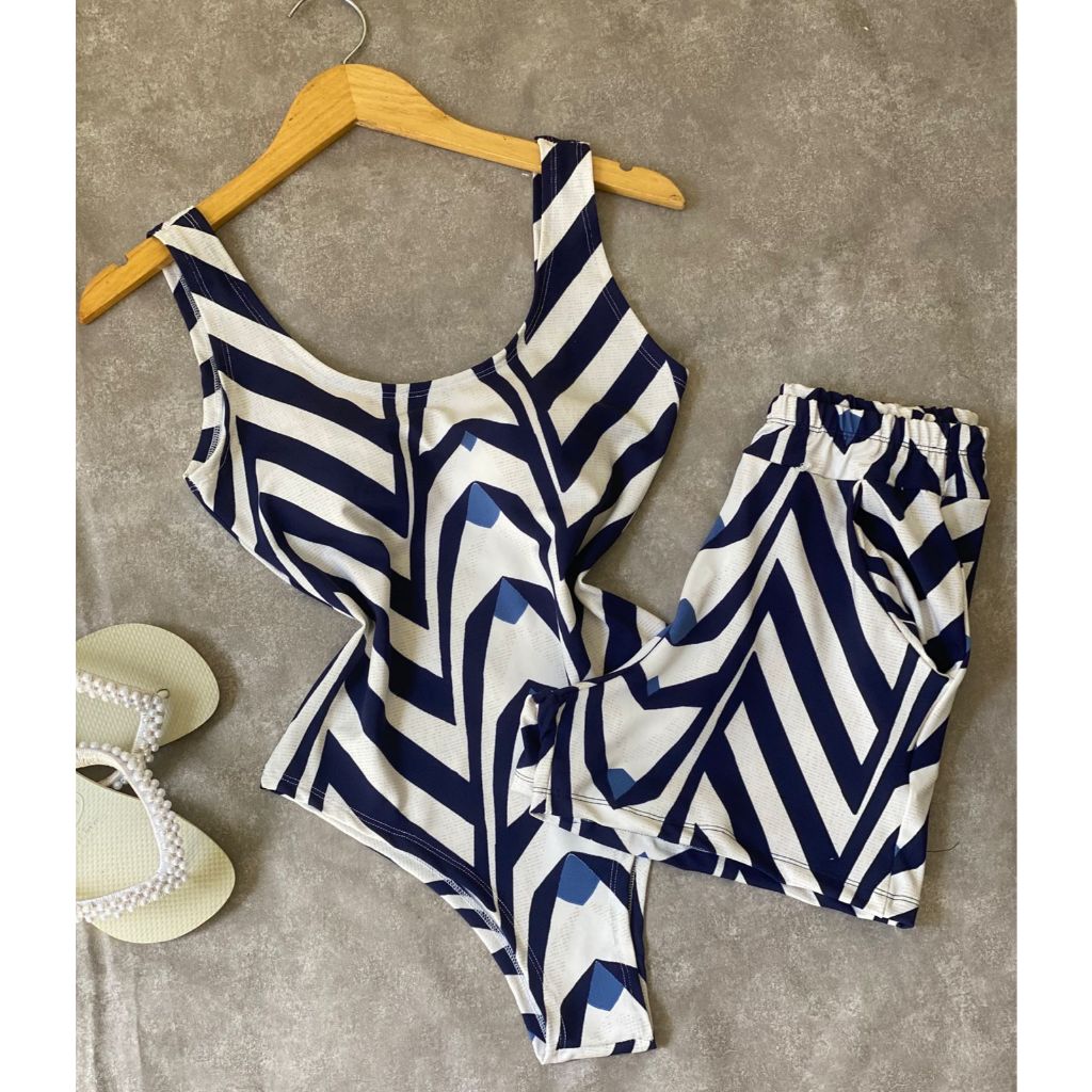 Conjunto Body Maio Suplex Feminino Estampado Short Cintura Alta Verao Tendencia Moda Blogueira