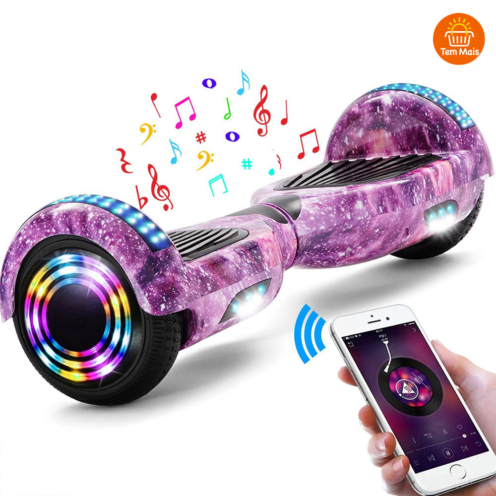 Hoverboard Infantil 6.5 – Skate Elétrico com LED Inteligente Bluetooth e Bateria Forte