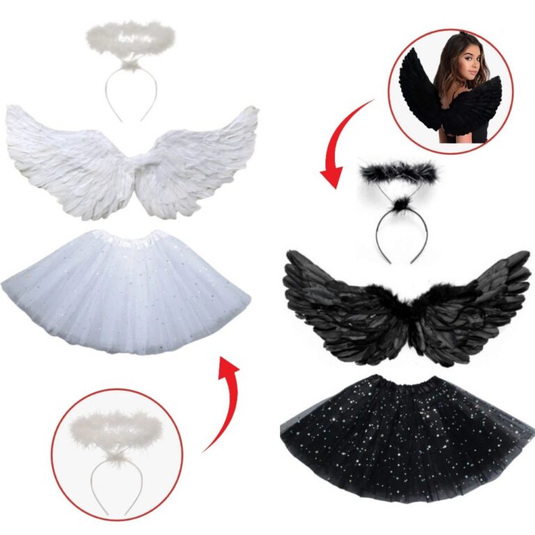 Fantasia Asa Anjo, Tiara e Saia Fantasia Halloween