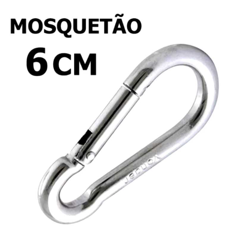 Kit 4 Mosquetão Aço Carbono 6cm 6×60 Trava Simples Suporta 120kg