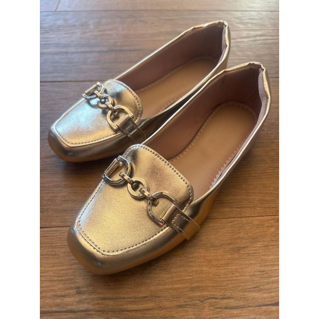 Sapatilha Feminina Mocassim Bico Quadrado Corrente Confort Casual bridão