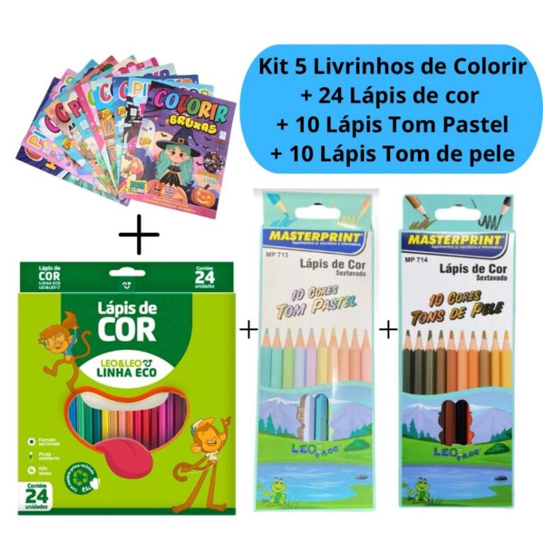 Kit 5 Livrinhos de Colorir Revistinha + 24 Lápis 