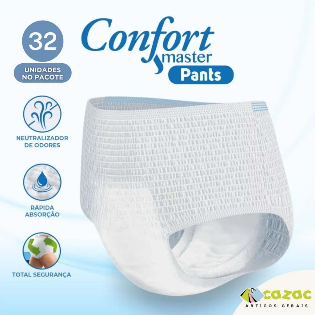 Kit 32 Fraldas Geriátricas Unissex ConfortMaster Pants P/M G/EG Calcinha/Cueca Incontinência Severa