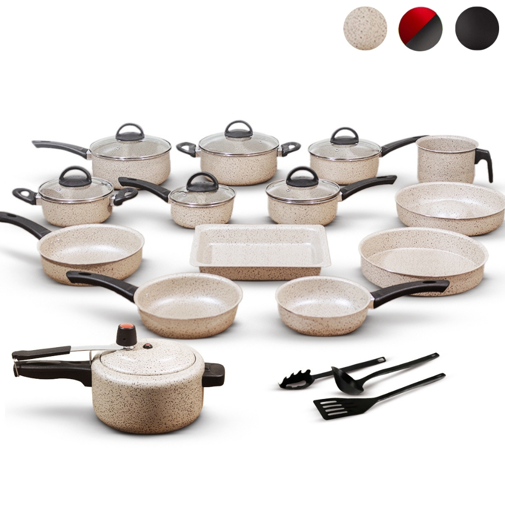 Jogo De Panelas Antiaderente 17 Peças Com Panela De Pressão 3L Conjunto Kit Teflon Tampa de Vidro