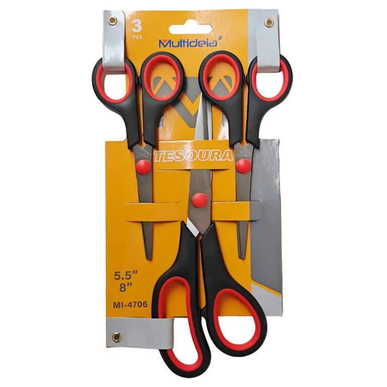 Kit Tesoura 3 Peças Aço Inoxidável Papelaria Mu