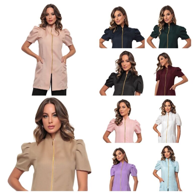 Jaleco Feminino Manga Curta Bufante  Zíper Mara V