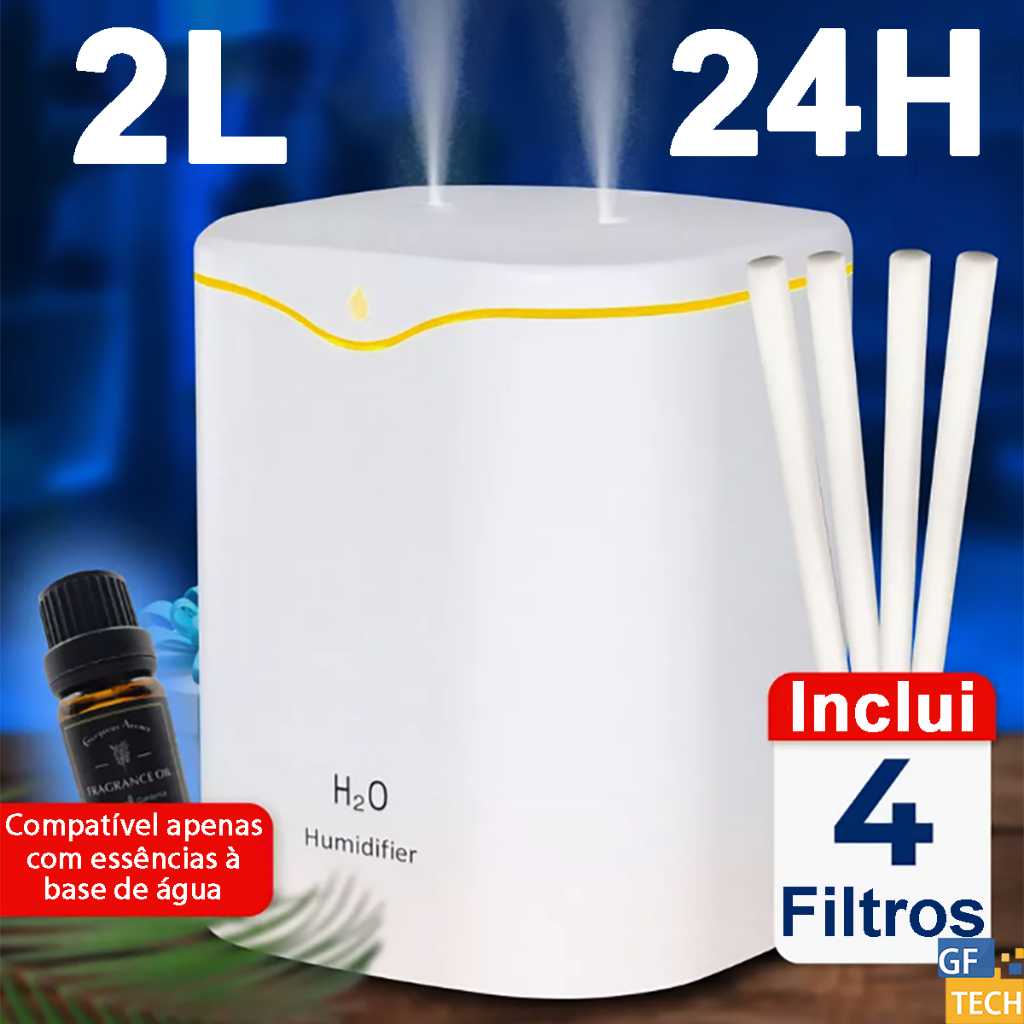 Umidificador De Ar E Aromatizador Grande Com 2 Saídas De Ar 3 Em 1 Multifuncional Com LED
