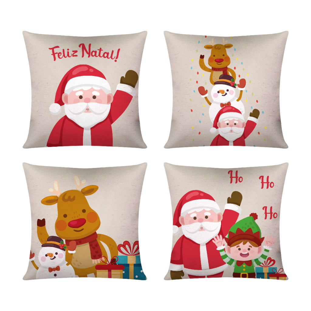 Kit 04 Capa De Almofada 45cm x 45cm Decorativa Natal Areia