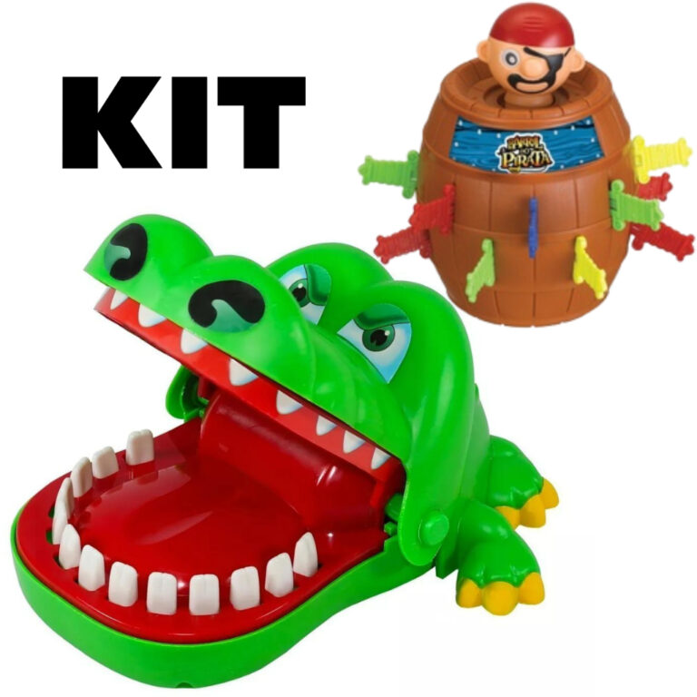 Kit 2 Brinquedos Jogo Crocodilo Jacaré  Morde Ded