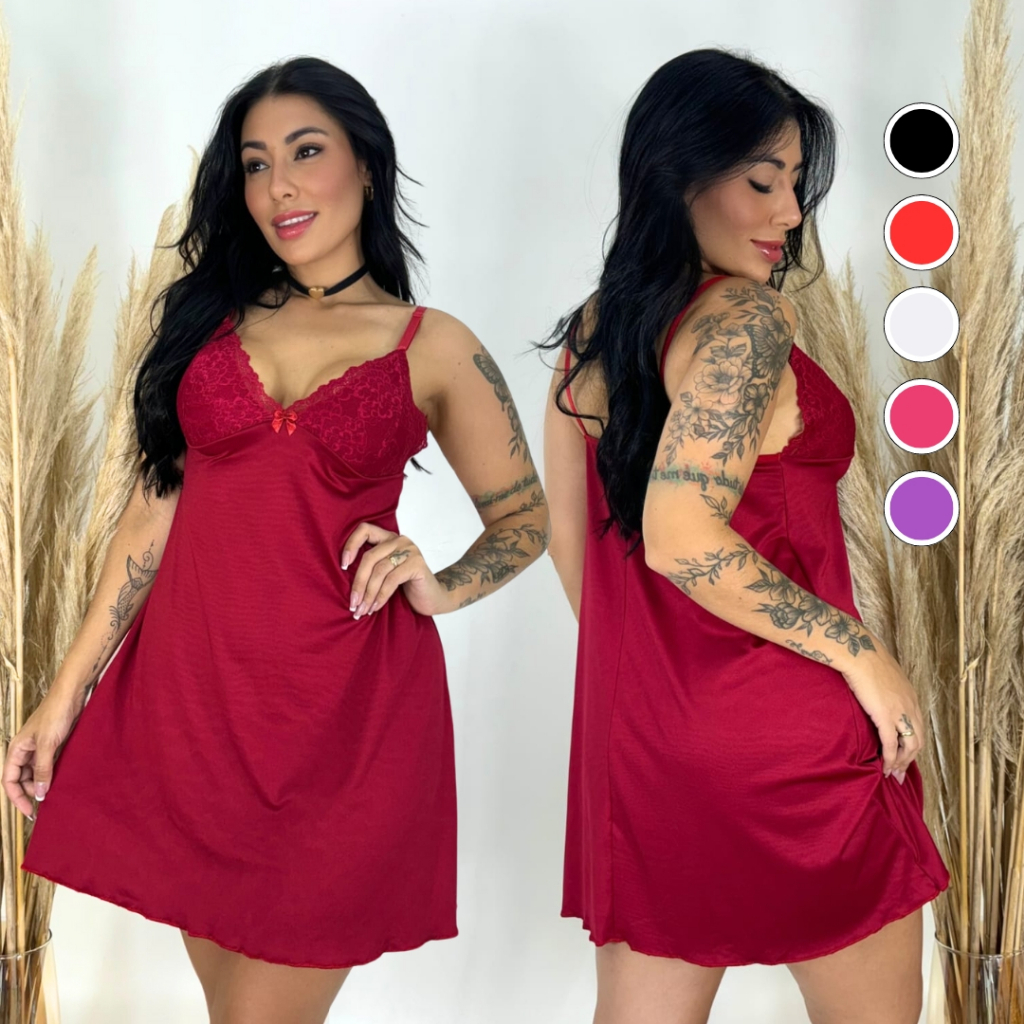 Camisola sem Bojo Feminina Renda Lingerie Pijama Noite Soltinha Moda Adulta Confortavel