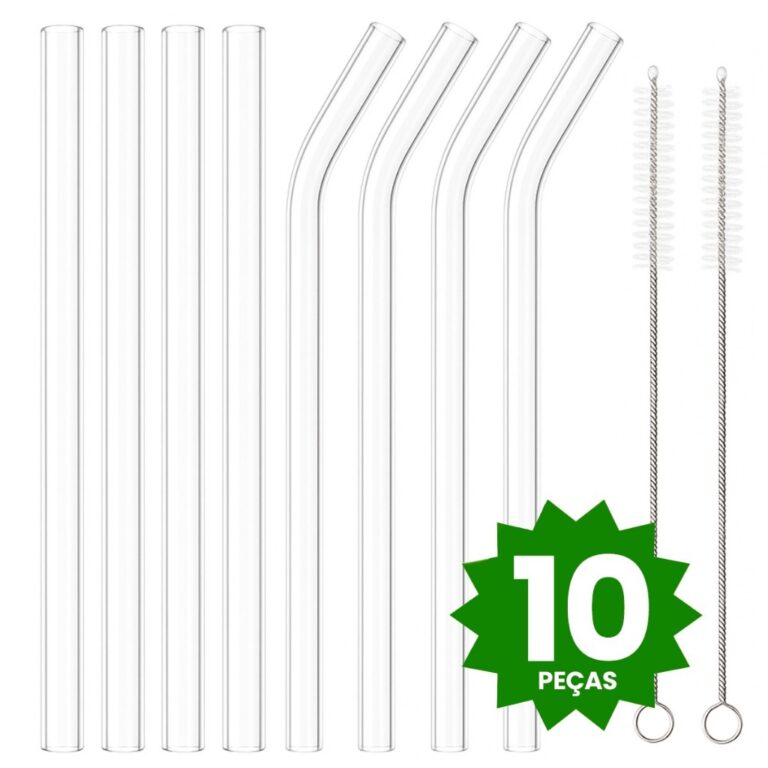 Kit 08 Canudos de Vidro Escova Transparente Ecoló