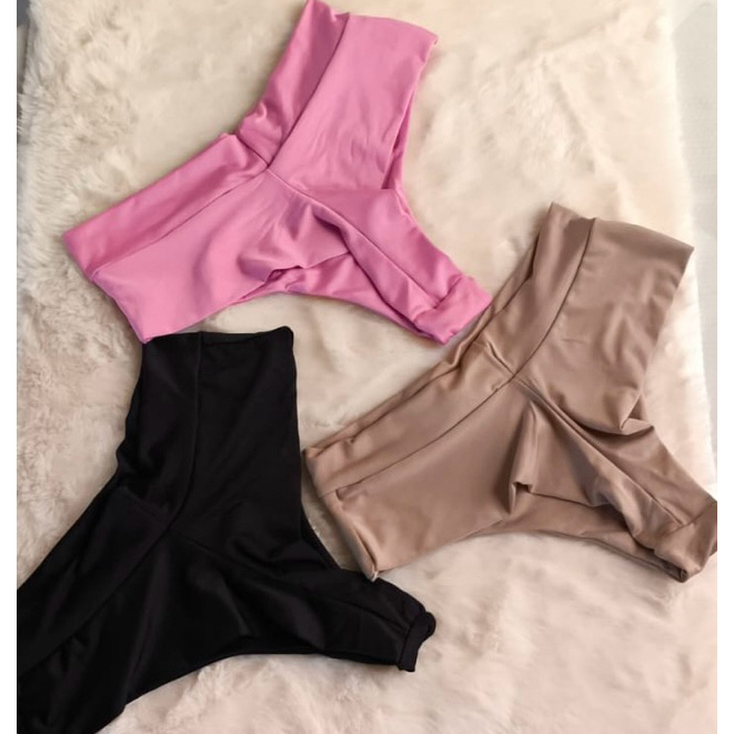 Kit com 4 calcinhas fio duplo cós alto microfibra