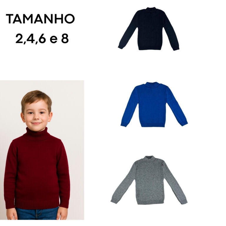 Blusa de lã infantil menino gola alta lisa frio/i