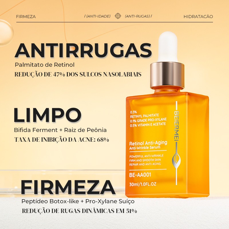 BEIERMEI Sérum 30ml Antirrugas com Retinol e Antienvelhecimento / 1.0 FL.OZ Antirrugas intenso Apert