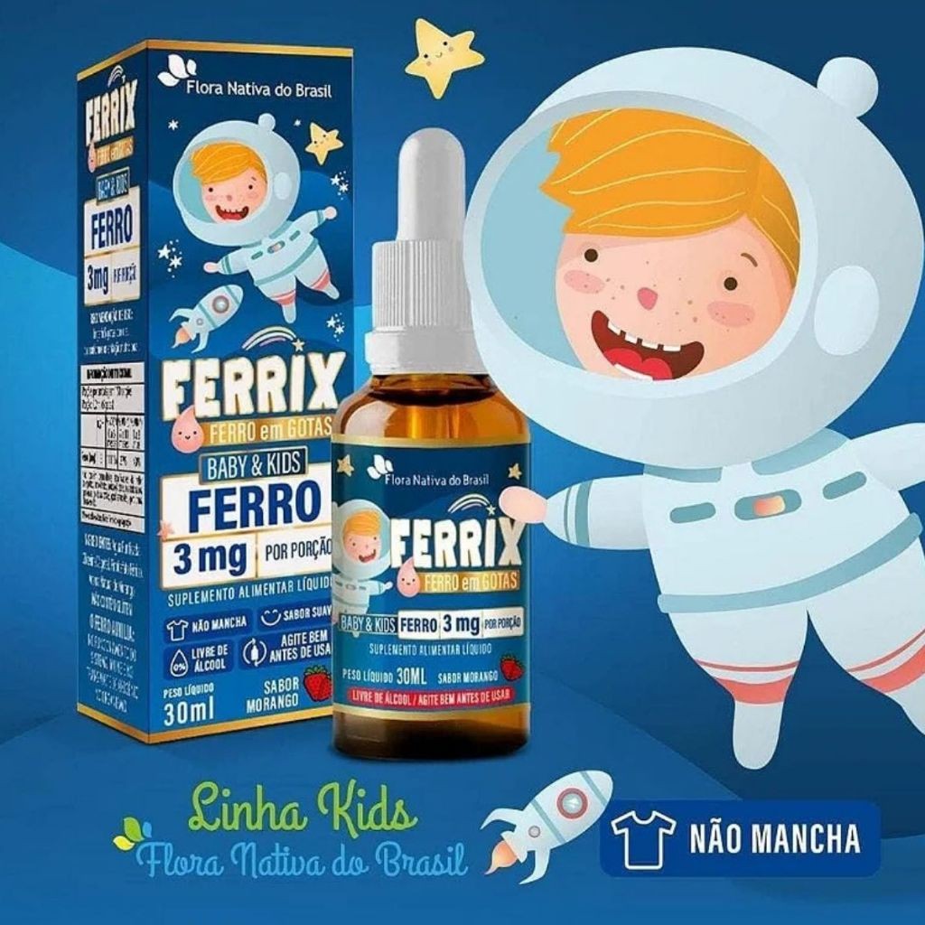 Ferrix Kids Suplemento de Ferro em Gotas (Ferro 5mg/porção) 30ml sabor morango – Flora Nativa