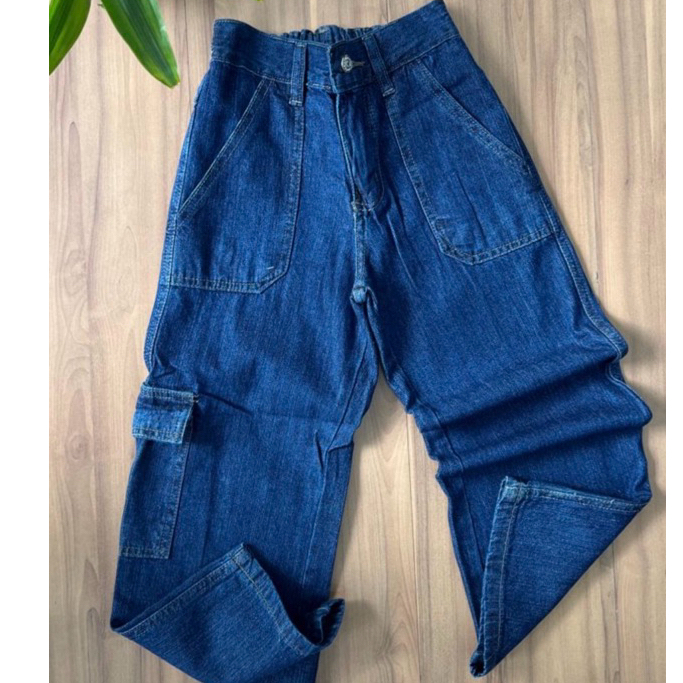 888-CALCA JEANS CRIANCA CARGO AZUL ESCORO UNISEX