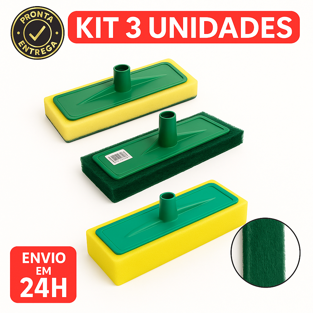 Kit Lava Azulejo Passa Cera Esfregão Pesado Limpa Vidro Limpeza Piso Banheiro Cozinha com Refil