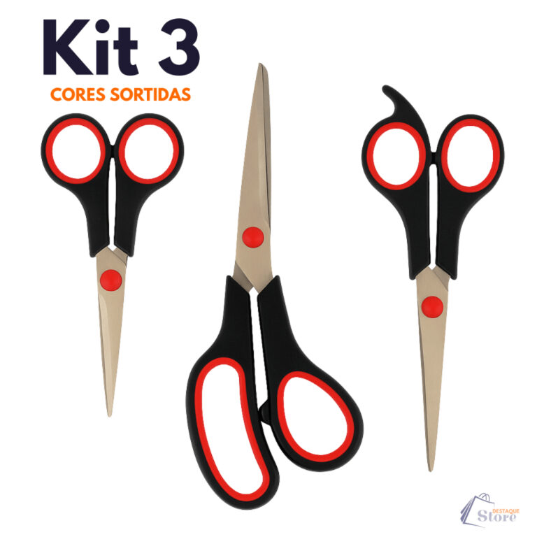 Kit 3 Tesouras Aço Inox Multiuso Domestico Costur