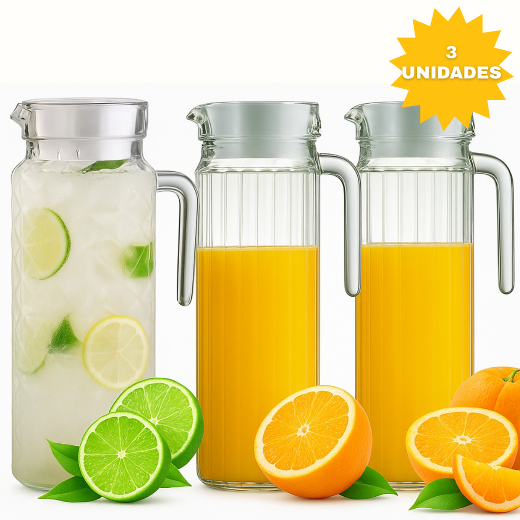 3 Jarras Rubi de Vidro para Porta de Geladeira 1,1 Litros com Tampa