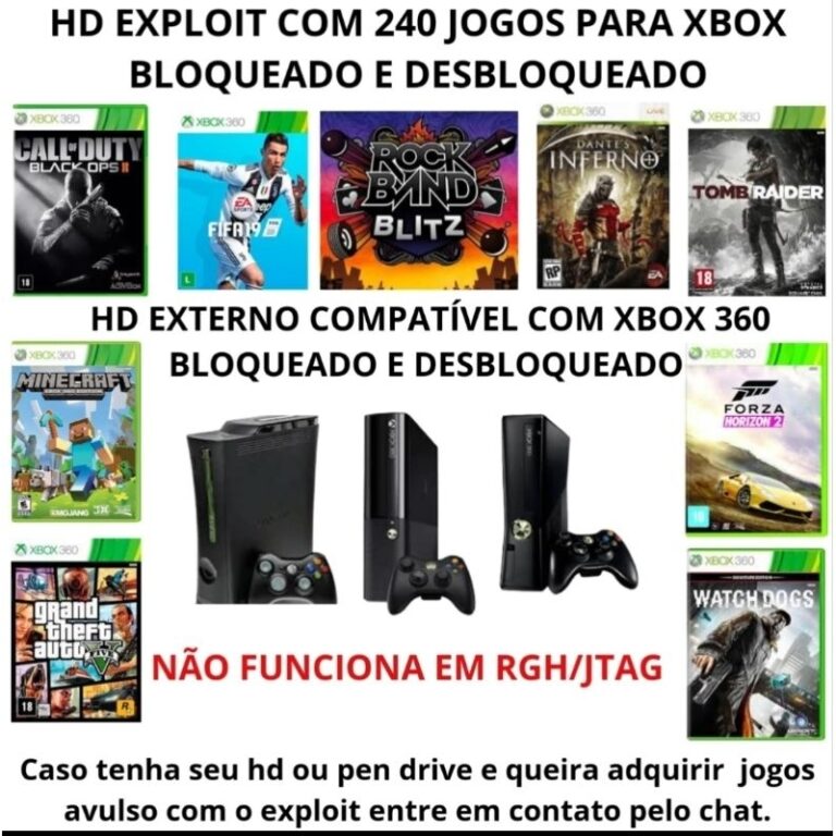 HD EXTERNO EXPLOIT COM 240 JOGOS PARA XBOX 360 BLO