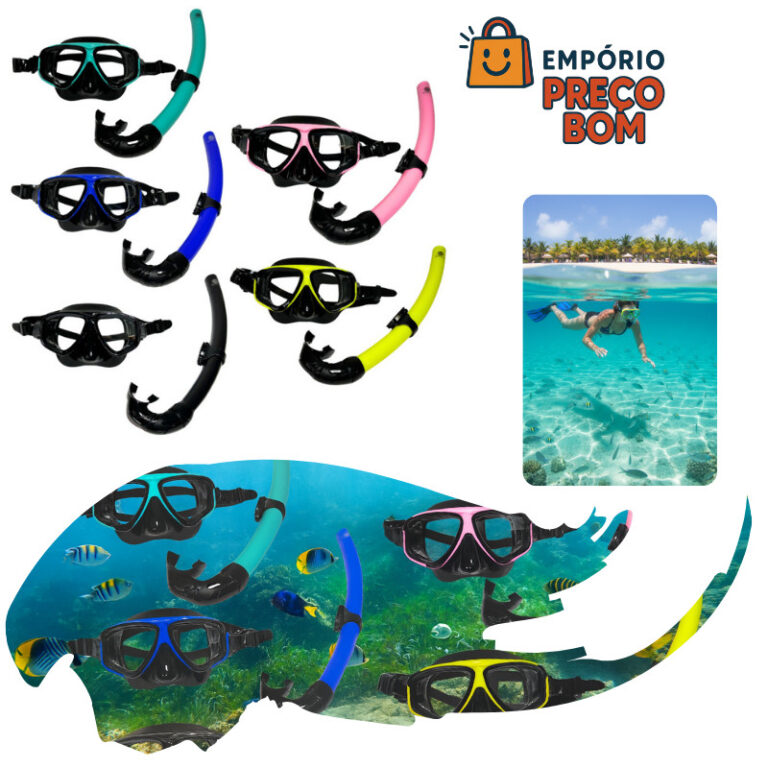 Kit Mergulho Máscara Respirador Snorkel Profissio