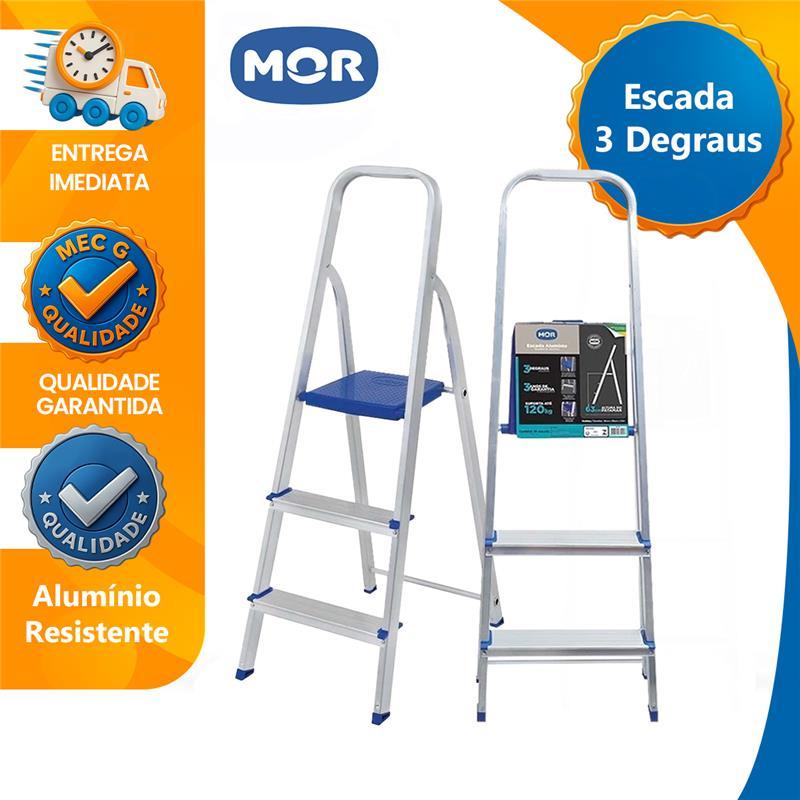 Escada Mor 3 Degraus Dobravel Domestica Resistente Reforçada Articulada Leve Durável Aluminio Suport