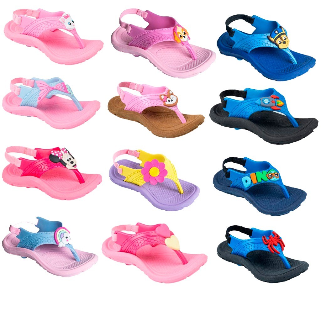 Chinelo Infantil Sandália Bebê Confortável Anatômica Antiderrapante com Elástico Ajustável