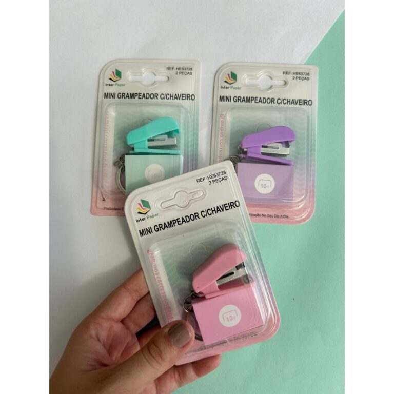 Mini Grampeador Chaveiro Com Grampo Papelaria