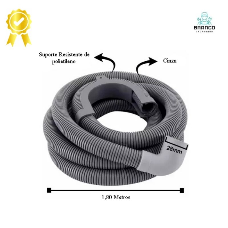 Mangueira Saida Maquina de Lavar Roupas – Boca Grossa 1,85mt  – Brastemp, Eletrolux, Consul