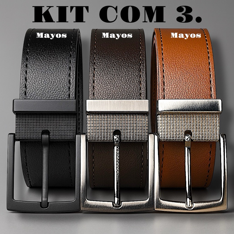 Kit 3 Cinto Masculino Couro Montana – 125 CM ou 150CM (PLUS-SIZE).