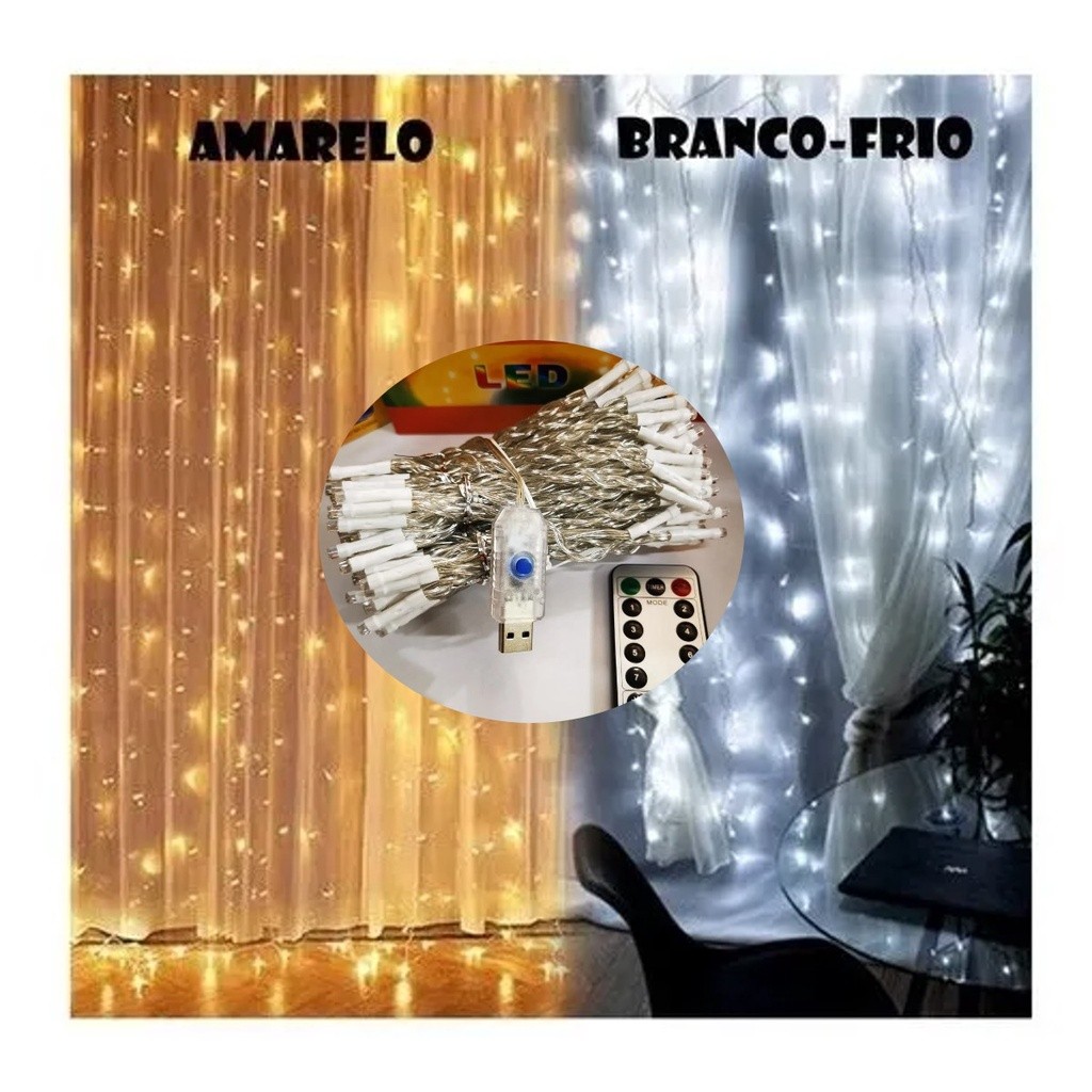 Cortina 300 Leds 3×2 3×3 3×4 Metros Festa Casamento Eventos Natal Branco Quente / Frio Colorido