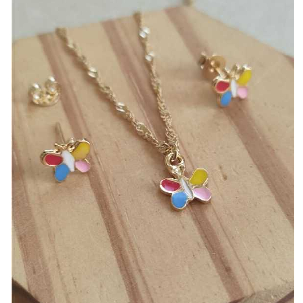 Conjunto Infantil Colar e Brinco Ouro 18K Borbolet