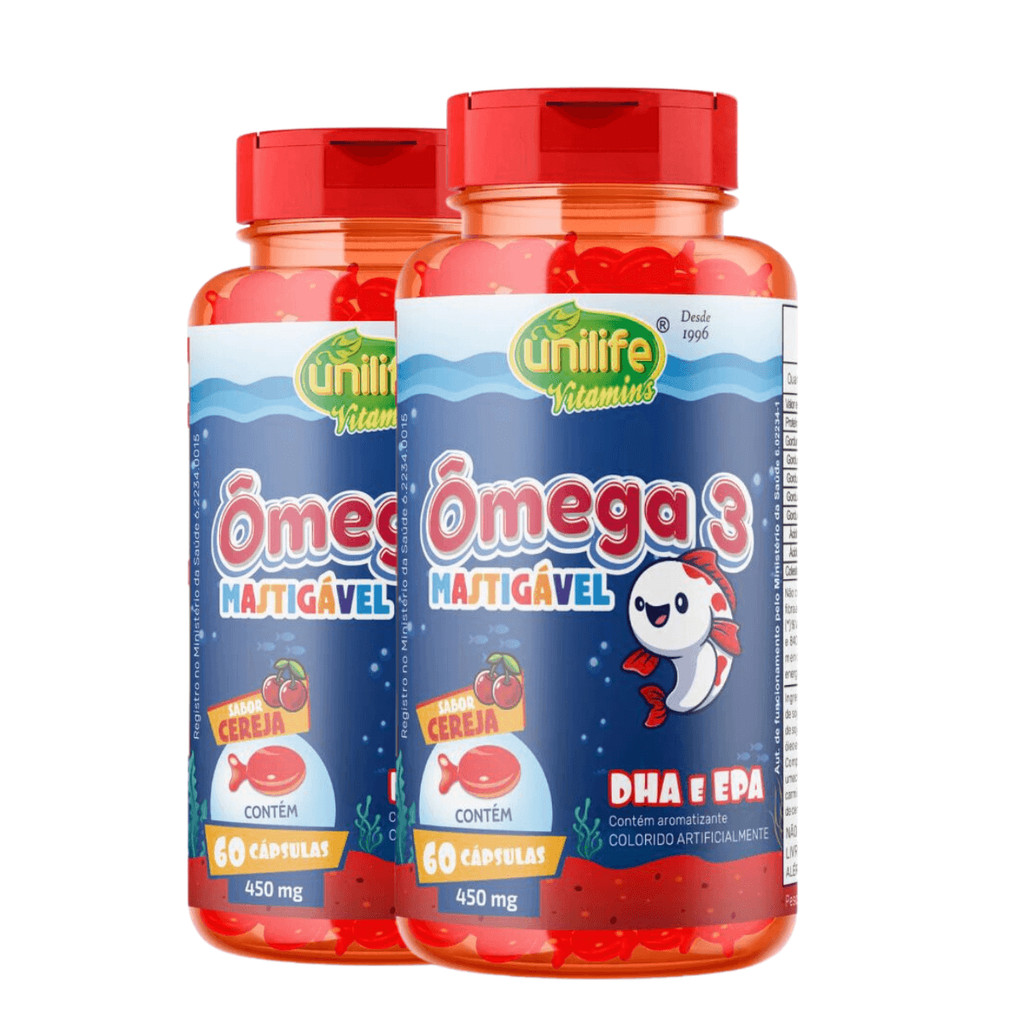Kit 2 Omega 3 Kids Mastigavel 60 Capsulas – Unilife