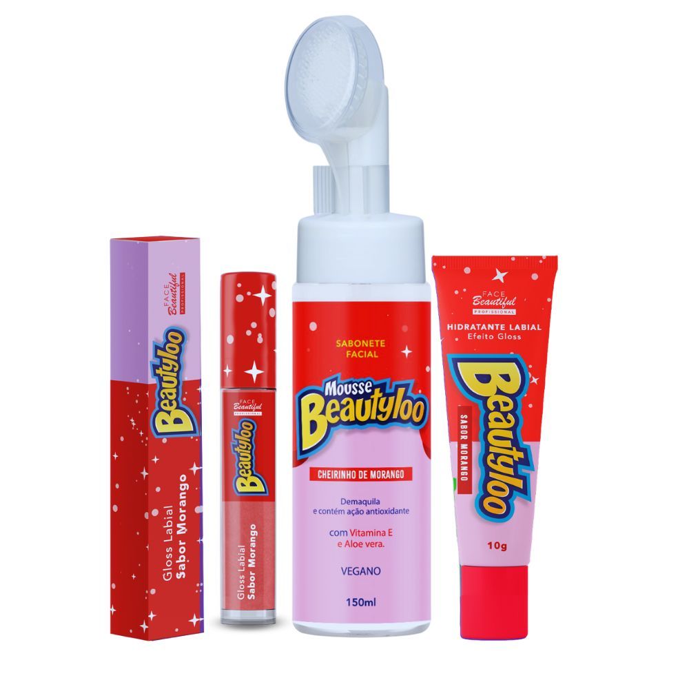 Kit Skin Care  Mousse Facial Gloss  Hidratante Labial Cheirinho De Chiclete Beautyloo Face Beautiful