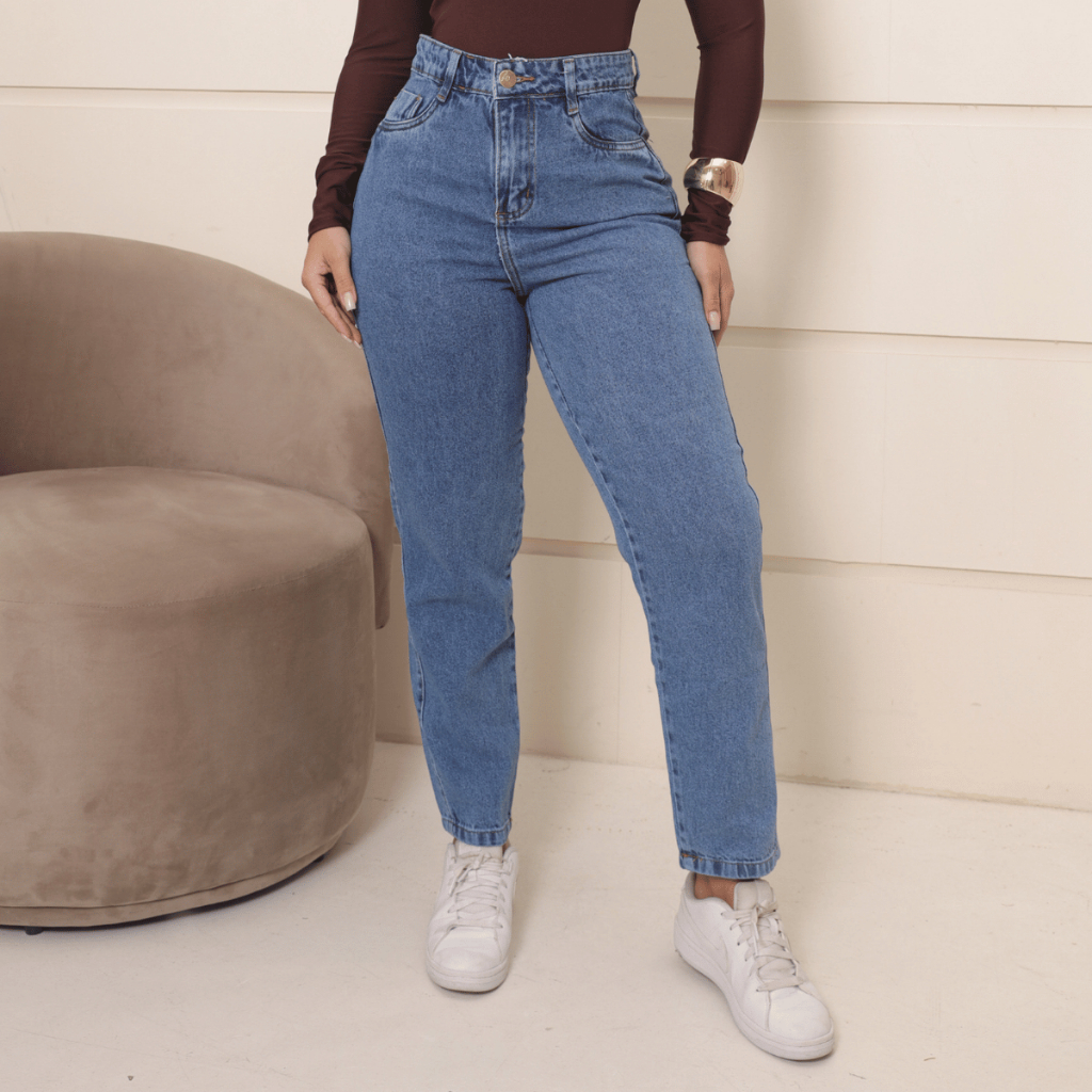 Calça Mom Jeans Cintura Alta Feminina Levanta Bumbum Stillger Jeans Sem Lycra Vintage Retrô Algodão
