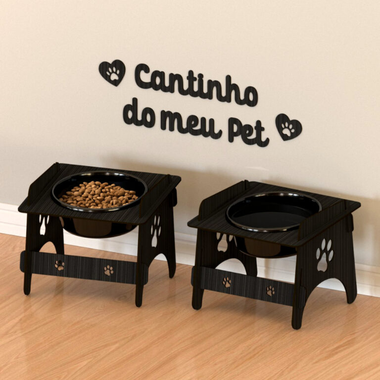 Comedouro Para Pet 2 Unidades + Quadro Decorativo 