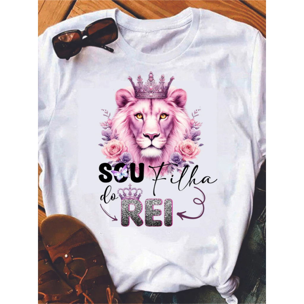 Camiseta BabyLook T-shirt Estampa Feminina Leão de Judá Camiseta Poliéster DryFit Moda Confort