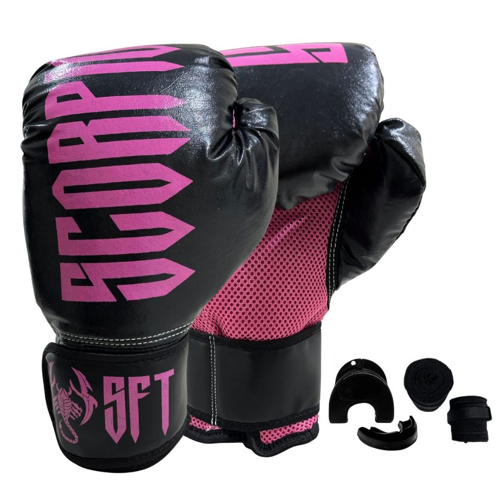 Luva Muay Thai Boxe Kickboxing Bandagem+Bucal+Sacola