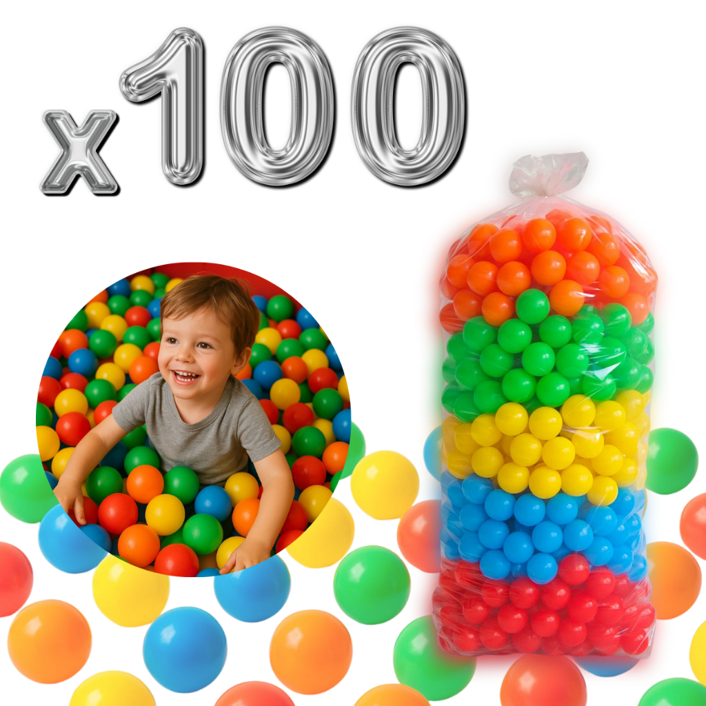 100 Bolinhas Plástica Colorida Para Piscina Criança Infantil 70mm 100 Unidades