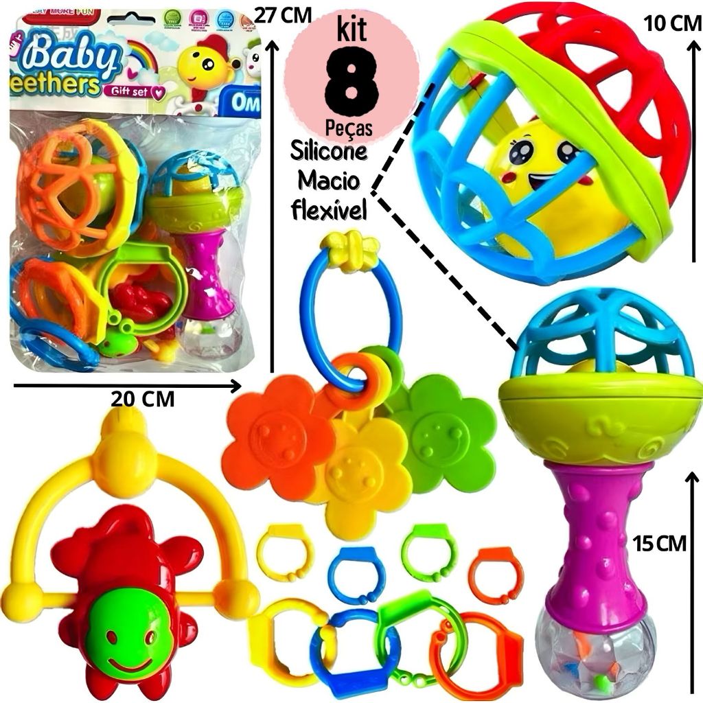 brinquedos para Bebês Chocalho Mordedor Silicone Macio Bola Colorida Presente Para Menina e Menino M